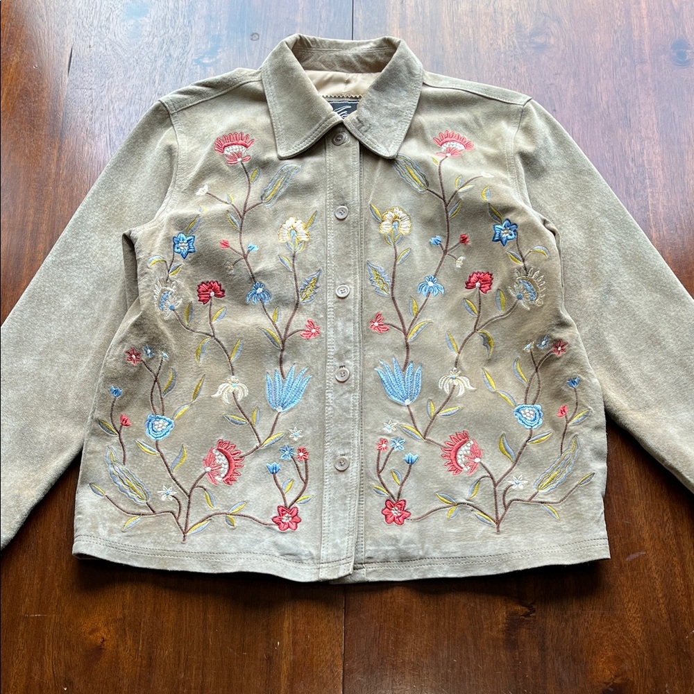 Vintage Brandon Thomas Suede Floral Embroidered Jacket Size M